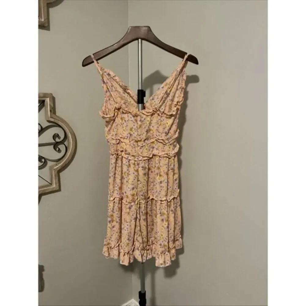 Iris Ruffled Spaghetti Adjustable Straps Light‎ Orange Floral Sz M